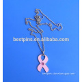 pink ribbon cancer gifts metal necklace, pink ribbon with red rhinestone necklace tag